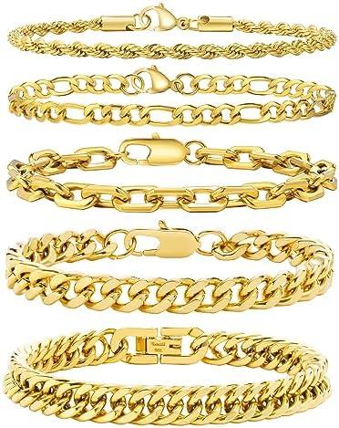 VNOX 5/7 Pcs Chain Bracelet for Men Women - Sturdy Stainless Steel Curb Width Cuban Link Chain Bracelet Set for Men Women,6.5/7/7.4/8.2/9 Inches