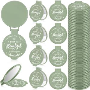 36 Pcs 2.76 Inch Inspirational Compact Mirror Bulk Party Favors Quinceanera Gift Purse Small Mirror Pocket Mini Gifts for Women Adult Coworker Halloween Christmas Friends (Sage Green)