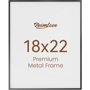 Heimlove 18x22 Metal Picture Frame,Black Aluminum Wall Gallery Poster Puzzles Artwork frames-Real Tempered Glass,Mounting Horizontally or Vertically Decor for Wall-1Pack