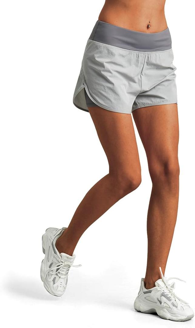 M MOTEEPI Womens High Waisted Workout Athletic Shorts 2 in 1 Active Running Gym Shorts with Spandex Liner Pockets Grey X-Small