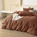 JIYUAN California King Duvet Cover Set, 3-Piece - 100% Washed Cotton, Linen-Like Soft & Breathable with Zipper Closure, Includes 104x98 Inch Cover & 2 Pillowcases, Solid Dark Orange