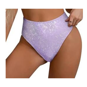 Glitter Rave Outfits for Women - Music Festival Metallic EDM Holographic Swimsuit Panty (Purple, Large)