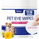 Wellix Dog & Cat Eye Wipes for Discharge and Crust - Pet Eye Wipes Tear Stain Remover for Dogs and Cats - Dog and Cat Grooming Wipes for Eyes and Wrinkle - 110 Counts