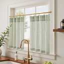 jinchan Striped Linen Kitchen Curtains with Attached Valance 36 Inch Length Cafe Tier Curtains for Living Room Rustic Half Window Light Filtering Rod Pocket Small Drapes 2 Panels Green