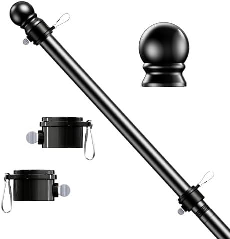 hogardeck 5 FT Black Flag Pole, Tangle Free Spinning Stainless Steel Flagpole, Suitable for 3x5 Heavy Garden Flag 1" Dia Flag Pole for House, Wall-Mounted (Without Bracket)