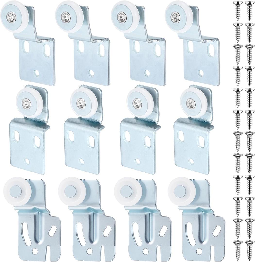 Blulu 12 Pcs Sliding Closet Door Roller Kit Wardrobe Door Rollers Replacement for Top Hung Bypass, 3/4" Wheel with 1/2" and 3/8" Offset, 7/8" Wheel with 1/2" Offset