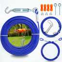 Heavy Duty Aerial Dog Tie Out Trolley System for Small to Large Dogs - Run Cable 100ft /75ft Zipline with 10ft Runner Cable Great for Yard (Blue, 100 ft for one Dogs up to 300 lbs)
