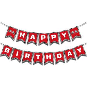 Generic Race Car Happy Birthday Banner, Red Checkered Flag Party Supplies, 5.9 x 4.7 Inches