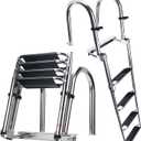 Heavy Duty Pontoon Boat Ladder, 316 Stainless Steel 4 Step Telescoping Folding Ladder Rear Entry Inboard Ladder All Welded Reinforce Dock Ladder Swim Deck Ladder Wide Steps Strong Handrails