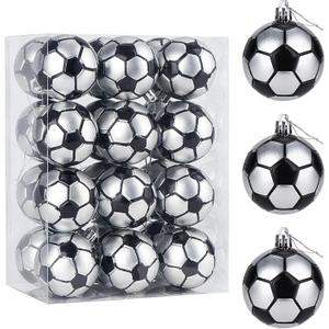 24 Pcs Christmas Sport Ball Ornament Plastic Xmas Football Soccer Ornament Balls with Hanging Loop 2.36 Inch Decorative Hanging Ornaments for Christmas Holiday Party Tree Home (Soccer*24 Pcs)