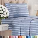 Twin Size 3 Piece Sheet Set - Comfy Breathable & Cooling Bed Sheets Set - Hotel Luxury Bedding for Women, Men, Kids, Teens, Boys & Girls - Deep Pockets, Soft, Wrinkle Free - Oeko-Tex - Blue Stripes 3