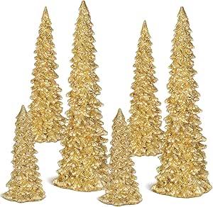 Pangda Christmas Tree Figurines 11''/ 8.6''/ 7'' Champagne Gold Glittered Christmas Tree Resin Stone Xmas Holiday Figurines Xmas Desk Decor Centerpieces for Tabletop Decoration (Black)
