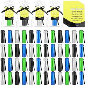 100 Sets Man of God Gifts for Men, Christian Flashlight Gifts Bulk for Church, Bible Verse Cards with Organza Bags and Ribbon for Men's Ministry Pastor Appreciation Father's Day (Classic), 3.37 x 1