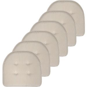 Sweet Home Collection Chair Cushion Memory Foam Pads Tufted Slip Non Skid Rubber Back U-Shaped 17" x 16" Seat Cover, 6 Count (Pack of 1), Pinstripe Taupe