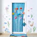Obbolo Under the Sea Party Decorations, Ocean Birthday Party Decors with 3.3x6.5 Feet Tinsel Backdrop, 2 Pcs Ocean Wall Sticker Decals and 8 Hanging Ocean Animal Honeycombs for Sea Ocean Baby Shower