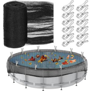 Pool Leaf Net Cover Above Ground Winter Pool Cover with 12 Pcs Large Pool Cover Clips, Keeps Leaves Out of Your Pool