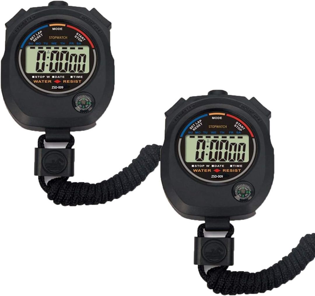 Pgzsy 2 Pack Multi-Function Electronic Digital Sport Stopwatch Timer, Large Display with Date Time and Alarm Function,Suitable for Sports Coaches Fitness Coaches and Referees,Pgzsy Black