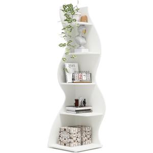 Tribesigns Corner Shelf, Modern 5-Tier Wall Corner Bookshelf, Stylish Corner Small Bookcase Storage Rack Plant Stand with Unique Shape for Living Room, Home Office (White, 1PC)