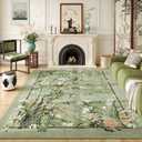 Area Rugs 8x10 Clearance Chinoiserie-Style Floral Vintage Machine Washable Non Slip Low Pile Large Rug for Bedroom, Farmhouse, Dining Room, Kids Playroom, Green