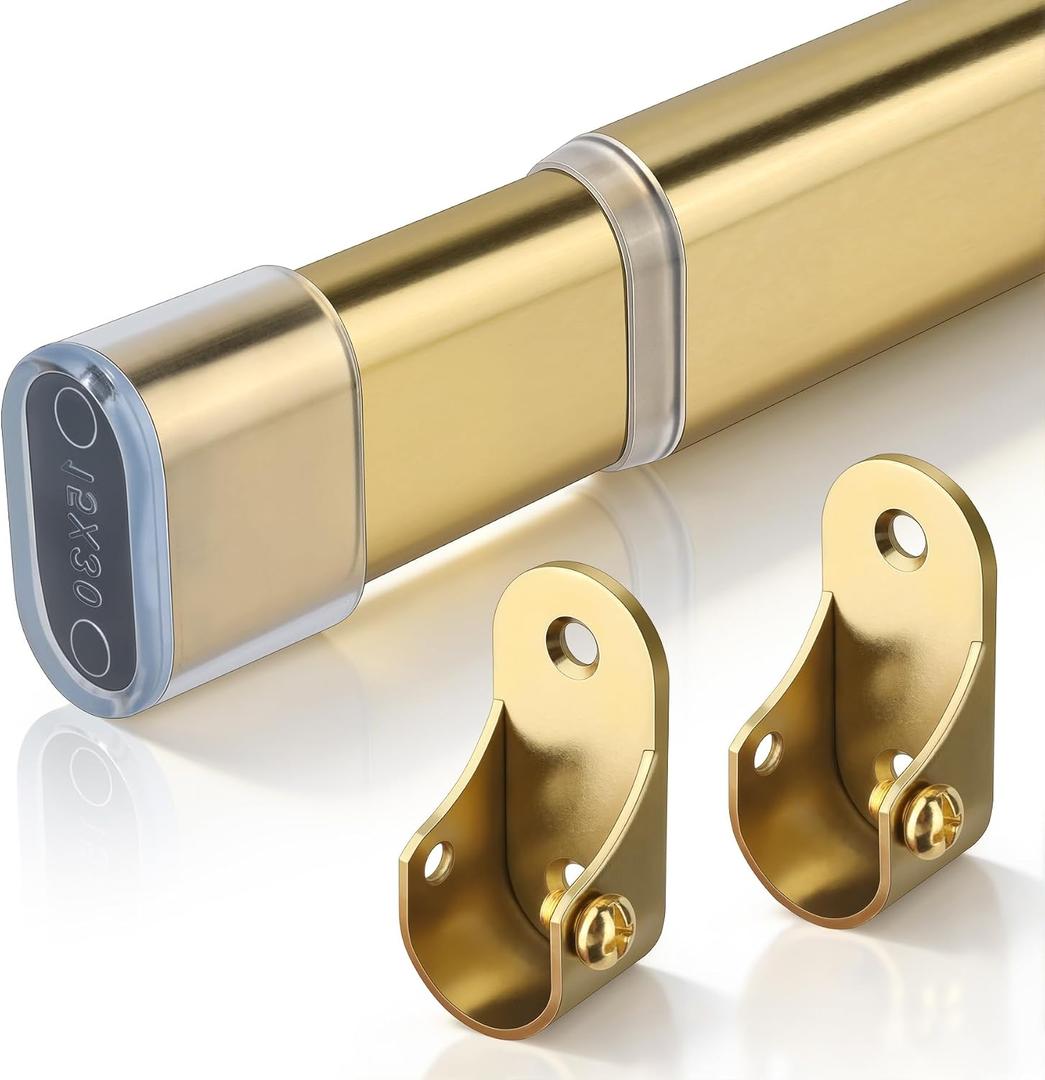 Adjustable Oval Closet Rod 30-55 Inch, 90 LBS Heavy Duty, One-Piece No-Cut Needed, Metal Hanging Rod for Closet & Wardrobe (Gold)