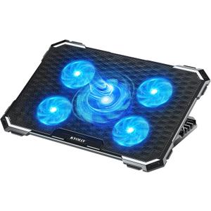 Upgrade Laptop Cooling Pad,Gaming Laptop Cooler with 5 Quiet Fans,2 USB Ports,5 Adjustable Stand Height,Blue LED Lights,for 15.6 Inch Laptops