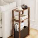 Narrow Wood Side Table, 3-Tier Night Stand with Storage Bag, Skinny Nightstand for Small Spaces, Bedside Table for Living Room, Bedroom, Rustic Brown