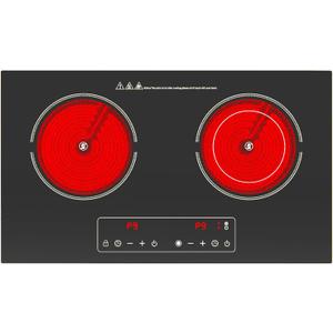 Electric Cooktop,110V 2400W 2 Burner Electric Cooktop,Countertop and Built-in Stove top with 9 Power Levels,Child Safety Lock, Timer, LED touch control,Overheat Protection