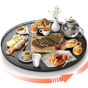 Oroyutor 24" Oak Wooden Lazy Susan Turntable for Dining Table, Extra Large Round Lazy Susans Organizer for Kitchen Countertop Charcuterie Boards Cheese Board Organization and Storage Black Home Decor