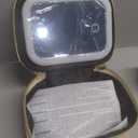 Mini Makeup Bag with Led Mirror,Small Travel Make up Bag 3 Light Modes Adjustable Brightness, for Women Organizer Cosmetic Bag, Portable Travel Train Toiletry Bag, for Pool Parties Work Touch-Ups (Beige)