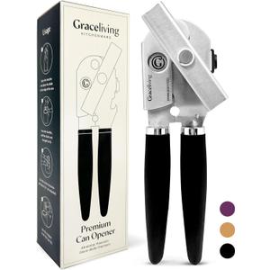 Premium Multifunction Magnetic Manual Can Opener and Bottle Opener, Heavy Duty Stainless Steel Sharp Cutting Blade and Oversized Easy Turn Knob, Soft-Touch Handle, Kitchen Use, Black