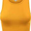 Women Sleeveless Cami Crop Tank Tops Racerback High Halter Neck Shirts (Large, 911-mustard)