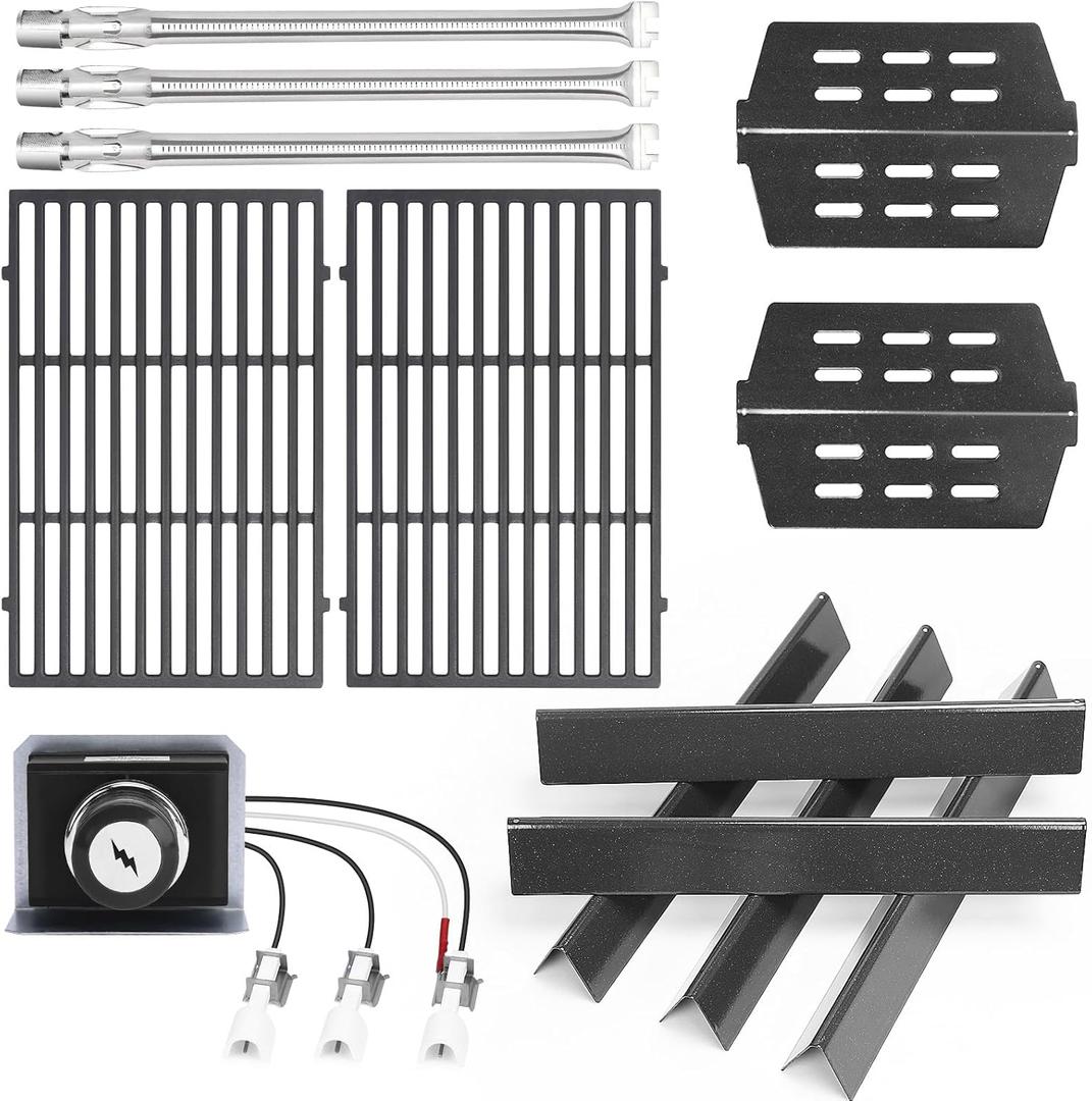 Grill Parts for Weber Genesis 300 (2011-2016 Front Control)  Cast Iron Genesis Grill Grates, 304 Stainless Burner Tubes, 17.5" Flavorizer Bars + Igniter Kit, Fits Genesis E310 E320 E330 S310 S330