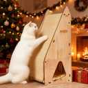 FIVLOCCEN Enhanced Wood-Framed Cat Scratching Post: Large Sisal Cat Scratcher, Integrated Scratch Post Pad Condo Tunnel House. All-in-One Space Saver for Multi-Cat & Budget-Friendly Homes(24in)