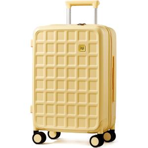 Carry On Luggage 22x14x9 Airline Approved with 8 Spinner Wheels, 20 Inch Lightweight Luggage with TSA Lock, 100% PC Hard Shell travel luggage Suitcases for Men Women, Cheese Yellow