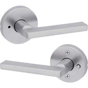 Kwikset Halifax Interior Privacy Door Handle with Lock, Round Lever for Bathroom and Bedroom, Satin Chrome Reversible Keyless Push Button Lock Door Lever, with Microban Protection (1 Pack)