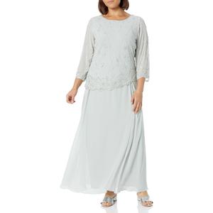 J Kara Women's Bell 3/4 Sleeve Asymetrical Hem Beaded Mock 2 Piece Long Dress 4