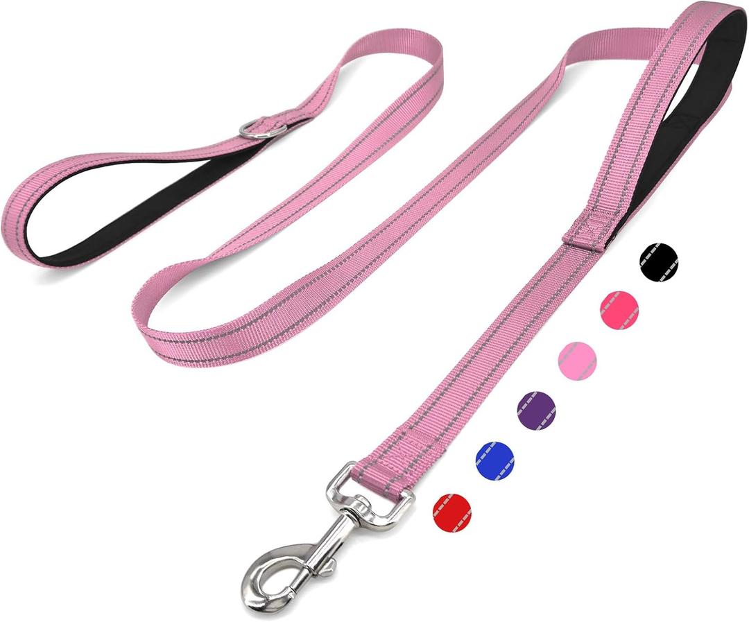 6 FT Dog Leash with 2 Padded Handle Nylon Reflective Dogs Leashes for Small Medium Large Dogs Pink