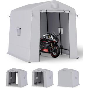 Portable Shed Outdoor Storage Shelter, 6x8x7 ft Instant Waterproof Storage Tent Sheds with Roll-up Zipper Door and Ventilated Windows for Motorcycle, Bike, Garden Tools(Grey)
