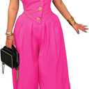 YOOTIKO Women's Strapless Tube Wide Leg Jumpsuit Summer Sleeveless Zip Up Dressy Casual Sexy Romper (Medium)