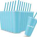 Amyhill 12 Pcs Reusable Plastic Cup with Lid and Straw 24 oz Plastic Tumbler Bulk Iced Coffee Cup Travel Mug for Girl Smoothie Juices Wedding Graduation Birthday Sleepover Party Supplies (Light Blue)