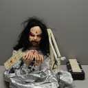 Haunted Hill Farm Rosemary by Tekky, Battery-Operated, Motion and Sound Activated Animatronic Demon Child with Sound Effects and Lights for Indoor or Covered Outdoor Creepy Halloween Decoration