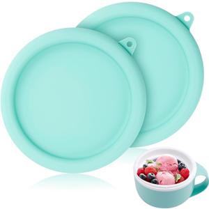 2pcs Silicone Lid for Dash My Mug, 5.9in BPA-Free Silicone Bowl Covers Storage Lid Replacement for Dash Ice Cream Maker Mug (Light Green)