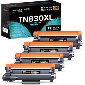 TN830XL Toner Cartridges 4 Pack (with Chip) Replacement for Brother TN 830 XL TN830 XL/V/R Toner Cartridge Compatible with HL-L2460DW DCP-L2640DW HL-L2400D HL-L2405W HL-L2460DWXL Printers (Black)