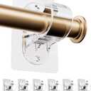 6-Pack No Hole Curtain Rod Brackets Hangers, Self Adhesive Curtain Rod Holders, No Drilling, No Nail Heavy Duty Stick on Rod Hooks (Transparent)