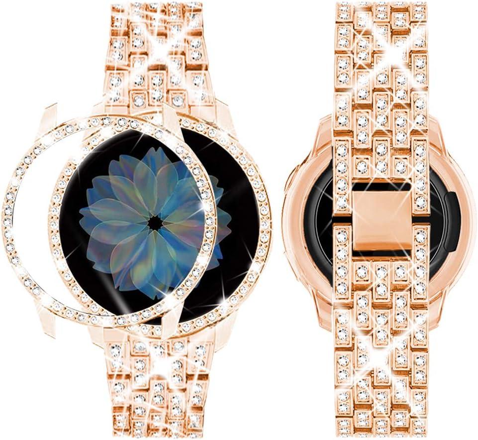 SUPOIX Band with Case Compatible for Samsung Galaxy Watch 7/6 40mm 44mm, 20mm Women Bling Replacement Strap & PC Protective Bumper Face Cover for Galaxy Watch 7/6 (Size Optional) (Rose Gold)