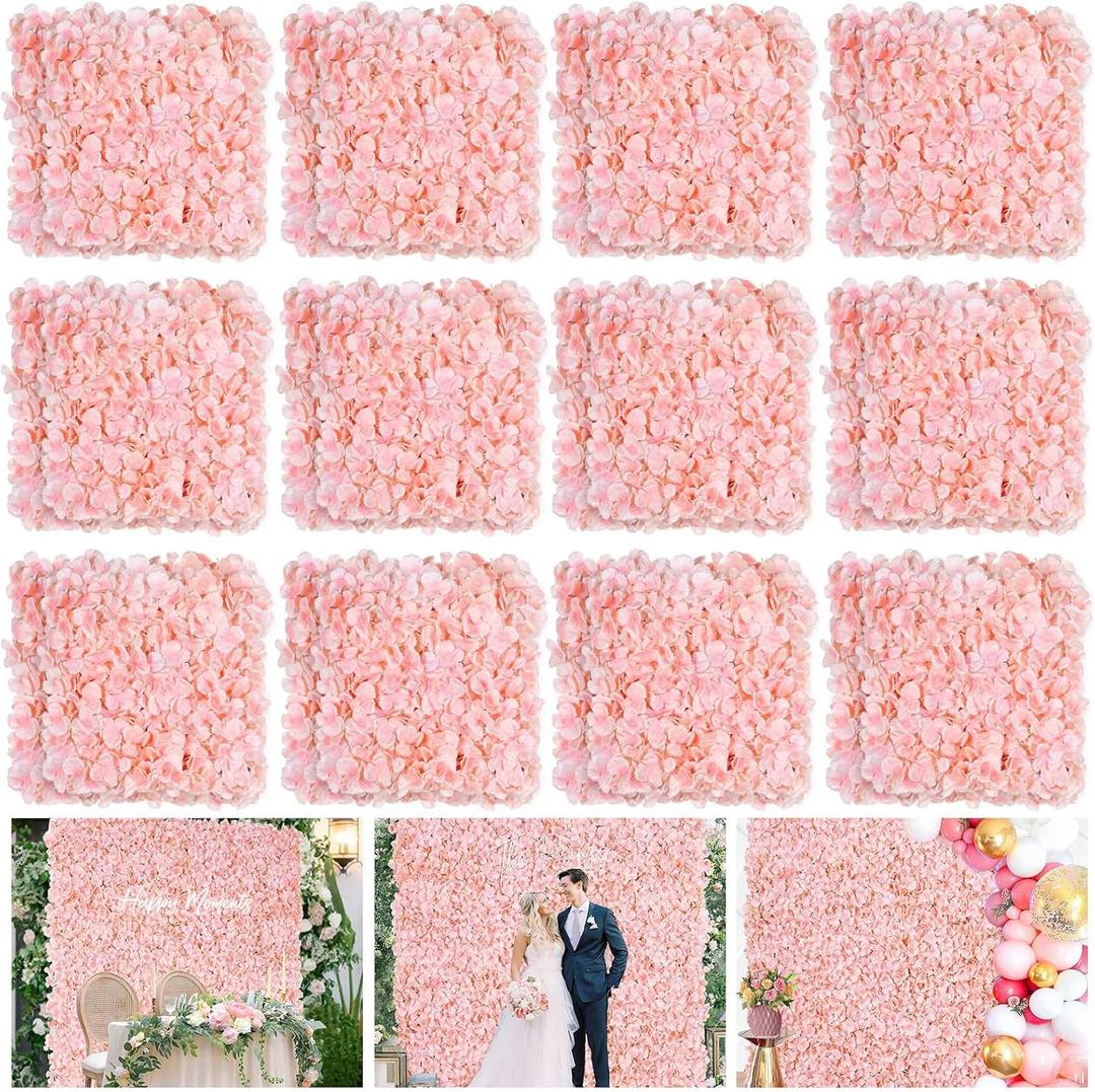 Flower Wall Panel Wedding Backdrop: 24 Pcs Blush Artificial Flower Wall Backdrop 3D Silk Hydrangea Floral Wall for Bridal Shower Party Birthday Decoration (15 x 15 Inch) Flower Wall Panel Wedding Backdrop: 24 Pcs Blush Artificial Flower Wall Backdrop 3D Silk Hydrangea Floral Wall for Bridal Shower Party Birthday Decoration (15 x 15 Inch)