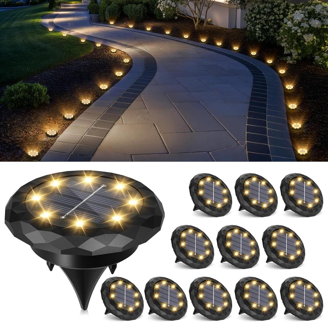 SOLPEX Mini Solar Ground Lights, 12 Pack Solar Lights Outdoor Waterproof, Landscape Lighting for Garden Pathway Driveway Walkway (Warm White)