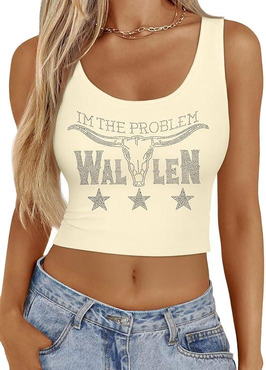 Country Music Tank Top Sparkly Cowgirl Graphic Shirts I'm The Problem Tee Country Music Crop Tops Western Music Fans Outfit, Size XL