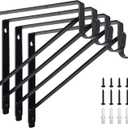 4 Pack Heavy Duty Closet Shelf & Rod Brackets,Closet Rod Bracket,Shelf Brackets Clothes,Closet Shelves Bracket with Rod Shelving Support,with Screws Black