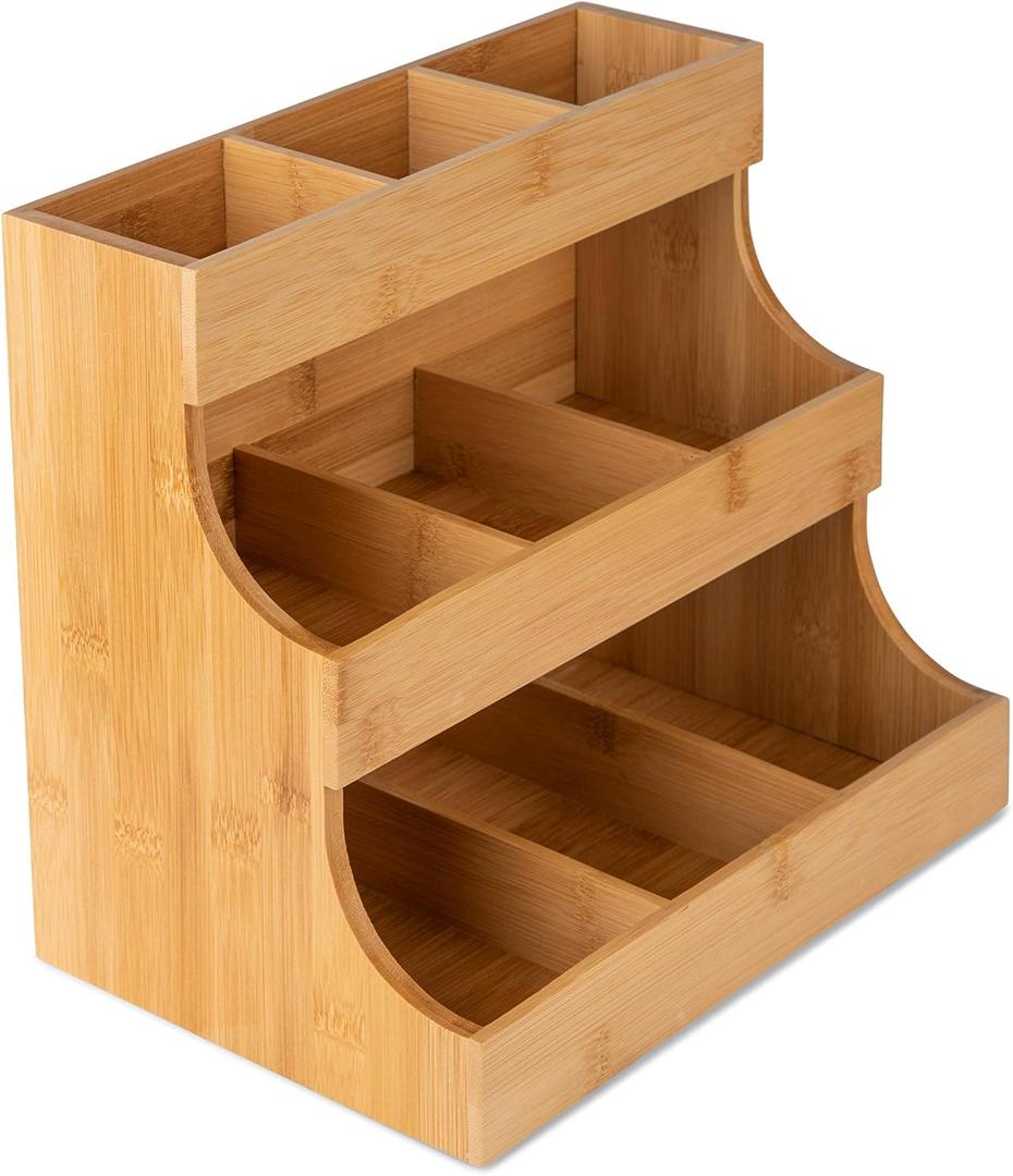 Theodore Vertical Bamboo Tea Organizer  Holds 180 Tea Bags  Compact Wooden Tea Storage Box for Home, Kitchen, Office  Fits Sugar Packets, Sweeteners, and Creamers